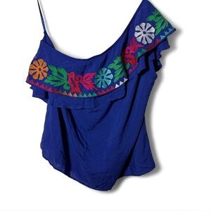 Layerz Kasey Top XL Blue Embroidered Off Shoulder Boho Western Blouse NWT